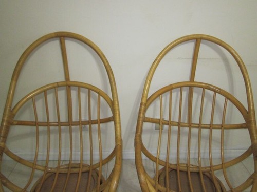 Mid Century Modern Lounge Chair Bamboo Boho Swivel Rattan Mamasan Set of 2 - Picture 8 of 12