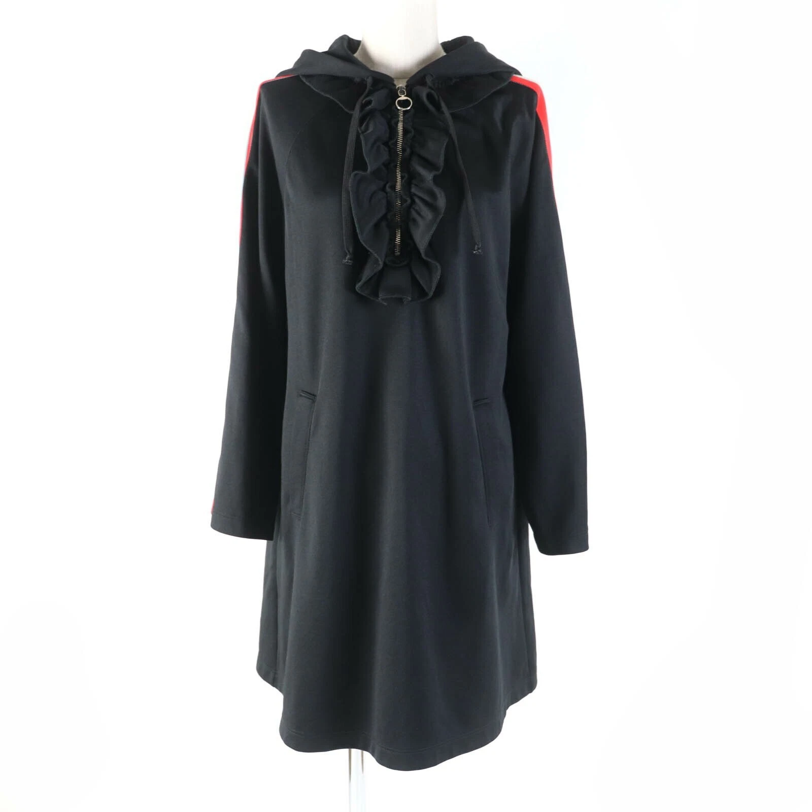 Gucci 502280 Robe en jersey noir à capuche logo bras ligne design demi fermeture éclair occasion taille M