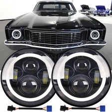 For Chevy Monte Carlo 1970-1975 Pair 7" Round LED Headlights Halo Angel Eyes DOT