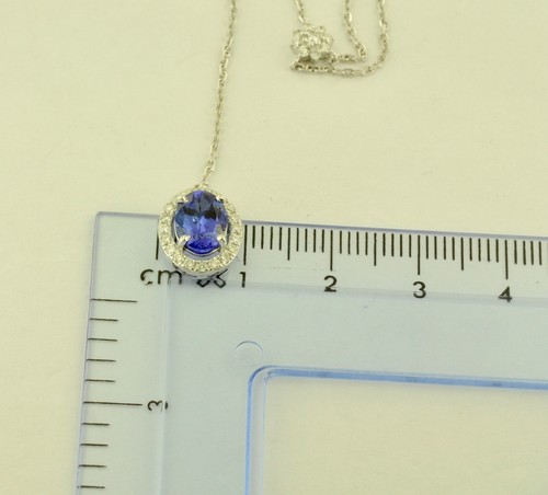 14k Solid White Gold Natural Oval AAA Tanzanite Diamond Lariat Necklace 1.65 ct - Picture 6 of 11