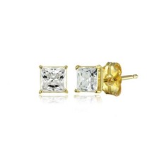 Princess-cut 4mm Stud Earrings Made with AAA Zirconia in 14K Gold