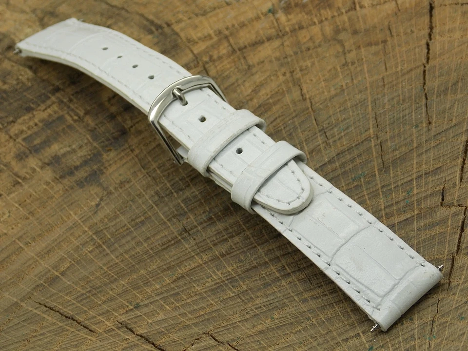 Correa de reloj Timex vintage de cuero blanco con hebilla de tono plateado de 18 mm NOS sin usar Foto 2 de 4