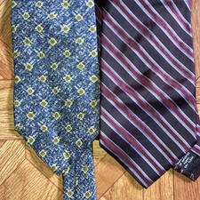 Lot Of 2 CALVIN KLEIN Silk Ties - Burgundy Stripes  Floral Blue