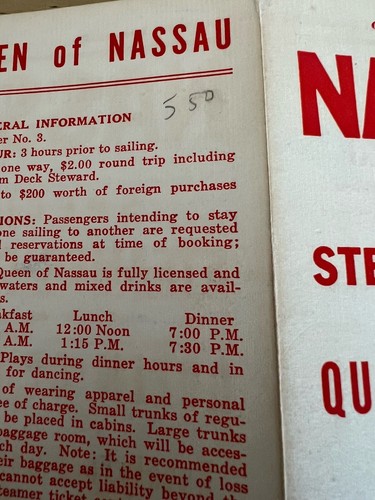 Vintage Nassau 1954 Special Steamer Cruises From Miami Brochure Queen Of Nassau - Picture 5 of 5