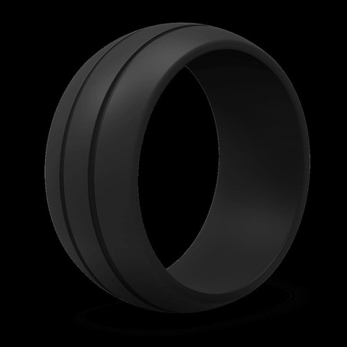 8MM Black Groove Men Flexible Sport Fitness Rubber Silicone Wedding