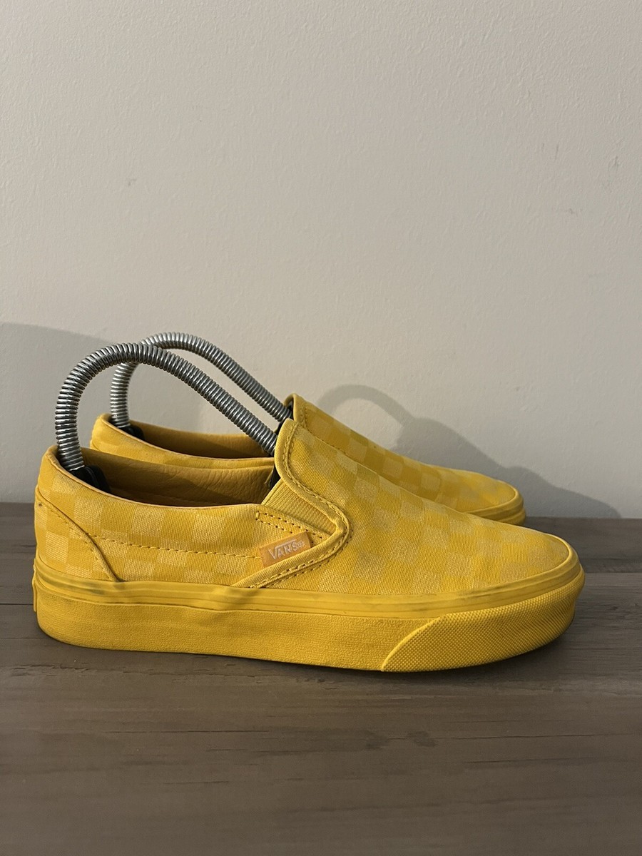 Women's Vans Slip On All Yellow Checkerboard Shoes Sneakers
