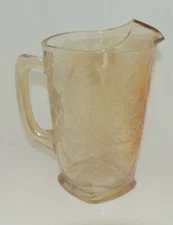 JEANETTE GLASS CO. CIRCA 1950 FLORAGOLD LOUISA 64 OZ. PITCHER 9.5 " IRIDESCENT