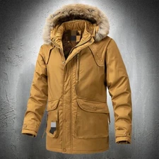 Warm Parka Jackets Men Fur Hooded Winter Jackets Trench Outdoor Thermal Coats