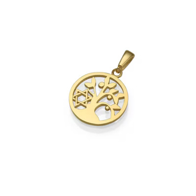 14K Gold Tree of Life & Star of David Modern Pendant Jewish Charm Israel Jewelry