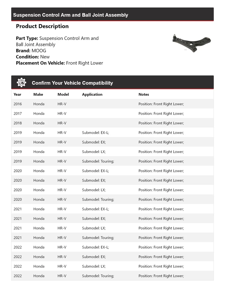 Conjunto de rótula de brazo de control delantero derecho inferior MOO para Honda HR-V 2016-2022 Foto 2 de 4