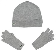 LACOSTE GIRLS COTTON  CASHMERE JERSEY BEANIE  GLOVES, Light Grey, Size S BNWT