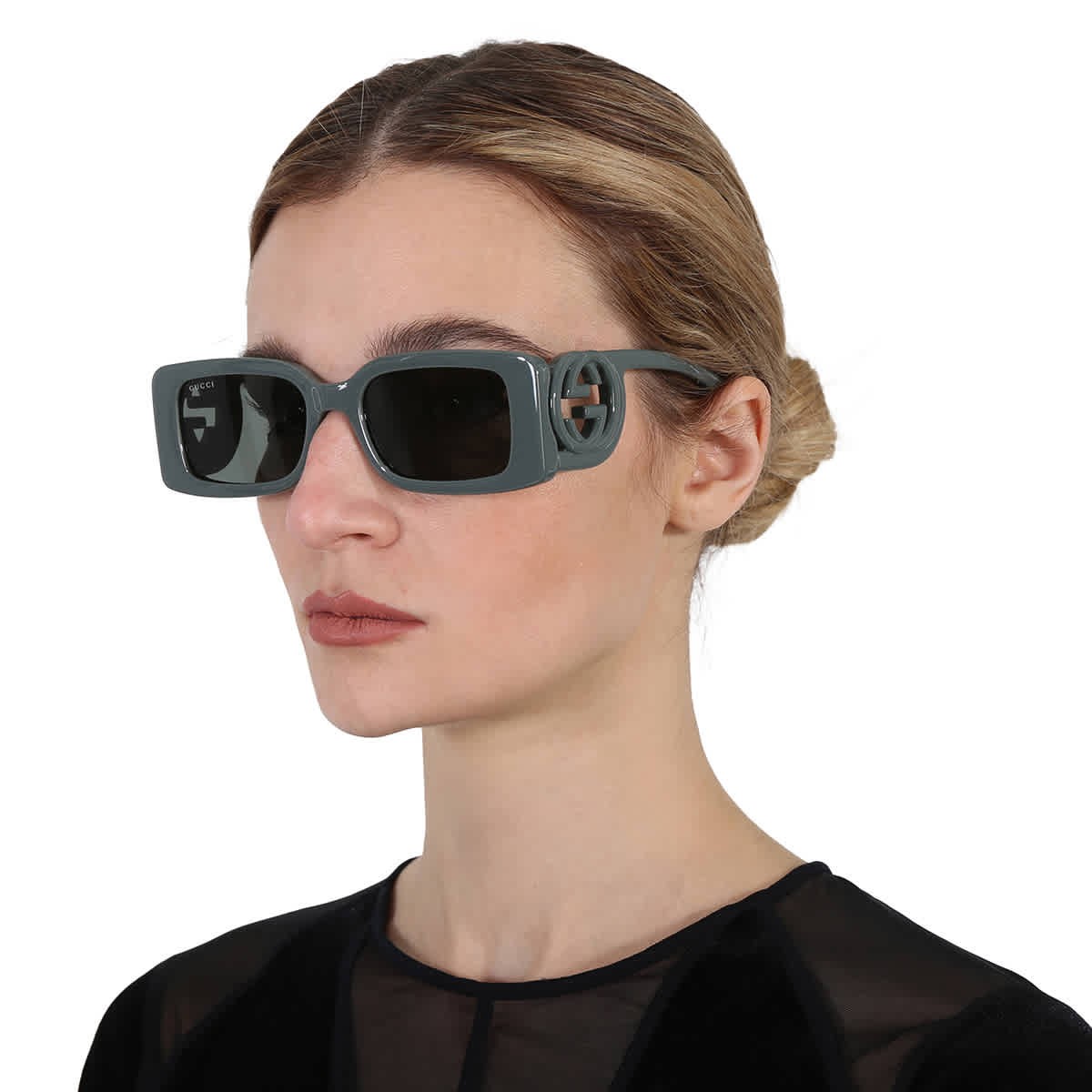 Gucci Solid Smoke Grey Rectangular Ladies Sunglasses GG1325S 003 54