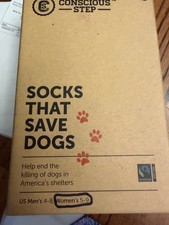 Conscious Step Socks that save Dogs  3 pr.Box set Unisex M 4-8  W 5-9