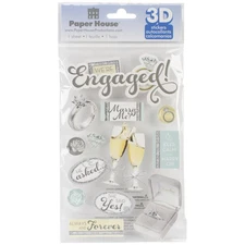 Paper House STDM197E  3D Stickers 4.5"x8.5"-Engaged (3Pk)