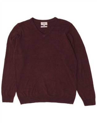 Marks & Spencer Mens V-Neck Jumper Sweater Large Burgundy Acrylic BC08