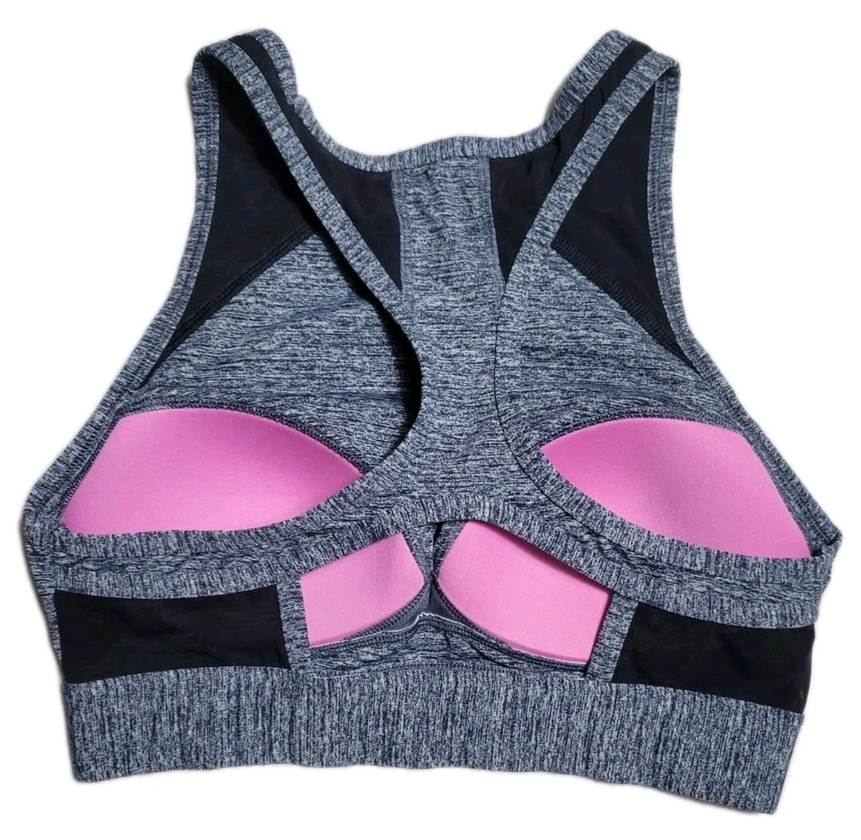 PINK Victoria’s Secret Sports Bra Medium Gray Black Trim Crop M Support Padded - Image 2 of 4