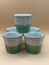 Vintage Fraunfelter China Green Cups , Ivory,&  Silver  Retro MCM Set Of 5
