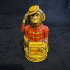 Vintage J. Chein Monkey Tipping Hat Mechanical Piggy Bank Tin Litho Toy c1940s