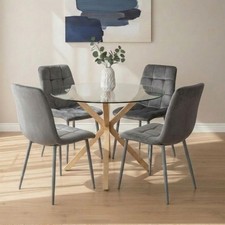 Round Dining Table and 4 Chairs Set Glass Table Home Kitchen Furniture Set