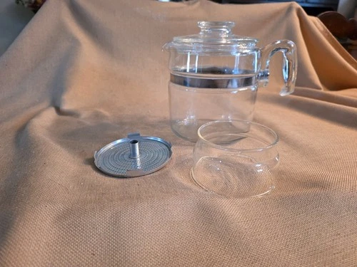 vintage pyrex glass percolator coffee pot 6 cup 7756-B pot and 2 parts