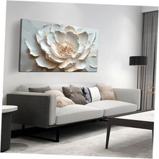 Flower Canvas Wall Art for Bedroom - Floral Pictures Wall Art 48L" x 24W" White