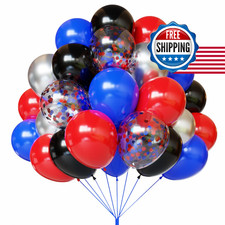 Red Blue and Black Balloons, 67pcs 12 Inch Red Blue Confetti Silver Balloon for