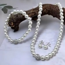 Pearl Jewelry - Necklace, Bracelet and Earrings Set - Simulate Jewelry for Women