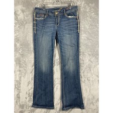 Seven7 Womens Bootcut Jeans Medium Wash Embroidered Back Pockets Size 31 Blue