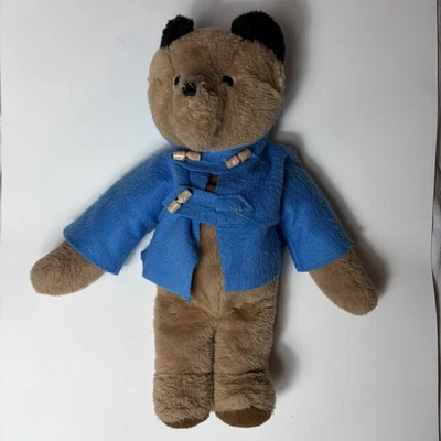 Paddington Bear Plush Eden Toys Sewn in Columbia Blue Felt Coat 18” Vtg 1970's - Image 1 of 4