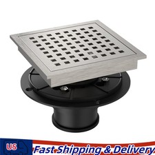 6" Square Shower Floor Drain w/ Flange Brushed Nickel High Flow Shower Drain Kit