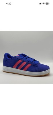 13K Adidas Grand Court 00 s K JR5532 Youth Blue With Hot Pink Stripe 