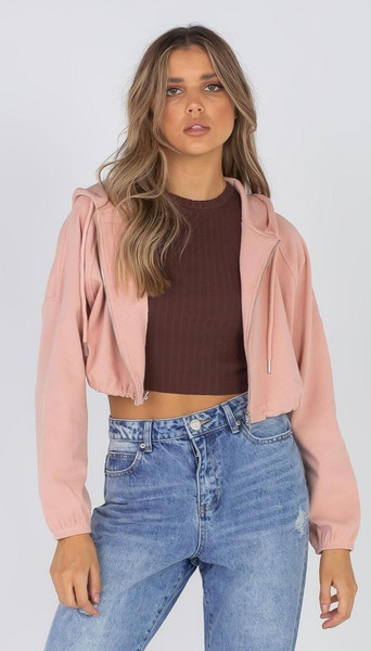 Ava & Eva Crop Hoodie Zip Up Peach Jacket Cardigan Size 10