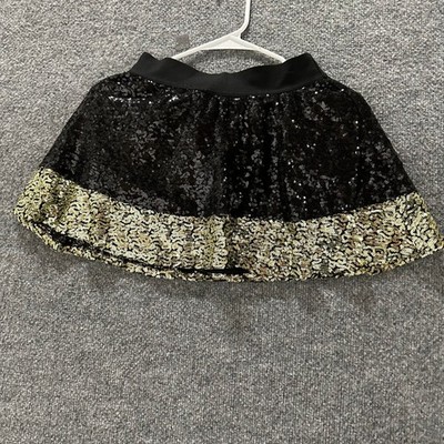 Unbranded Sequin Skort Girls Size S Black Gold Sparkly Dance Cheer Mini Skirt