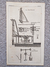 Examples of Pile Engines and Steam Engines - Antique Print - 1754