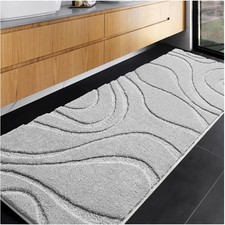 High Pile Washable Bath Mat Runner 24''x60'': Cozy Absorbent Grey Design