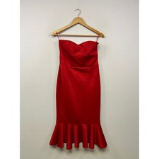 Cocktail Evening Express Womens 6 Red Strapless Ruffle Mermaid Midi Dress