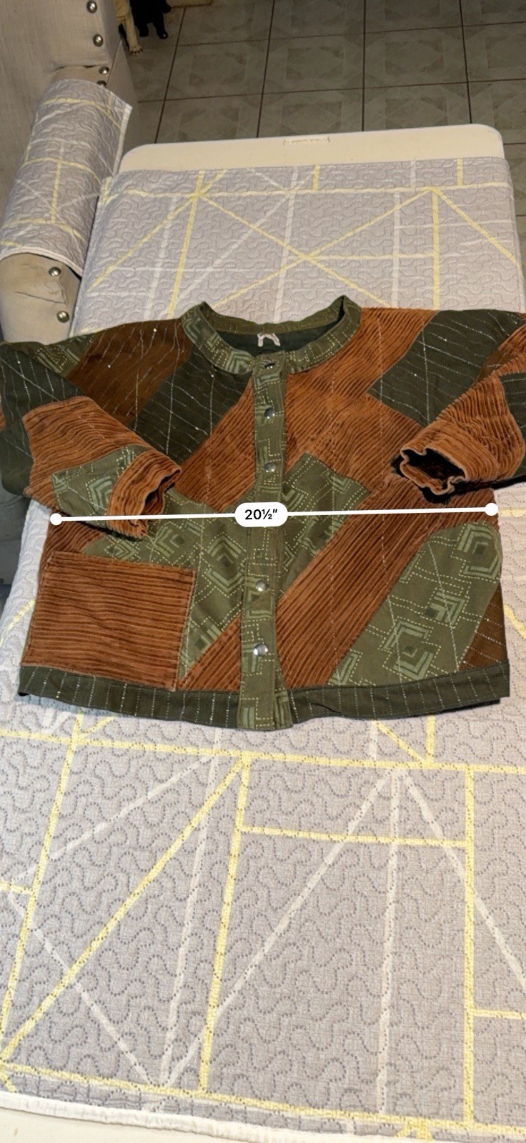 Corduroy Patchwork Button-Up Cardigan Sweater Bro… - image 4