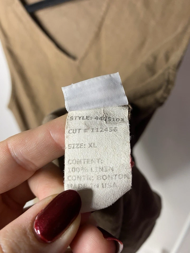 Blusa Top Corte Suelta Para Mujer XL Sin Mangas 100% Lino Cuello en V Marrón Lagenlook Foto 3 de 4