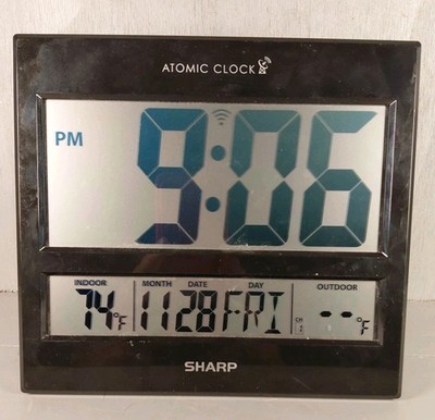 Sharp SPC-1107 Atomic Clock Jumbo 3'' Easy to Read Tested No Outdoor Sensor