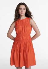 Time And Tru Orange Solid Crew Neck Sleeveless Ruffle A-Line Knee Dress L