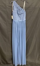 David's Bridal Women's Steel Blue One Shoulder Lace Bodice Long Dress NWT Sz M