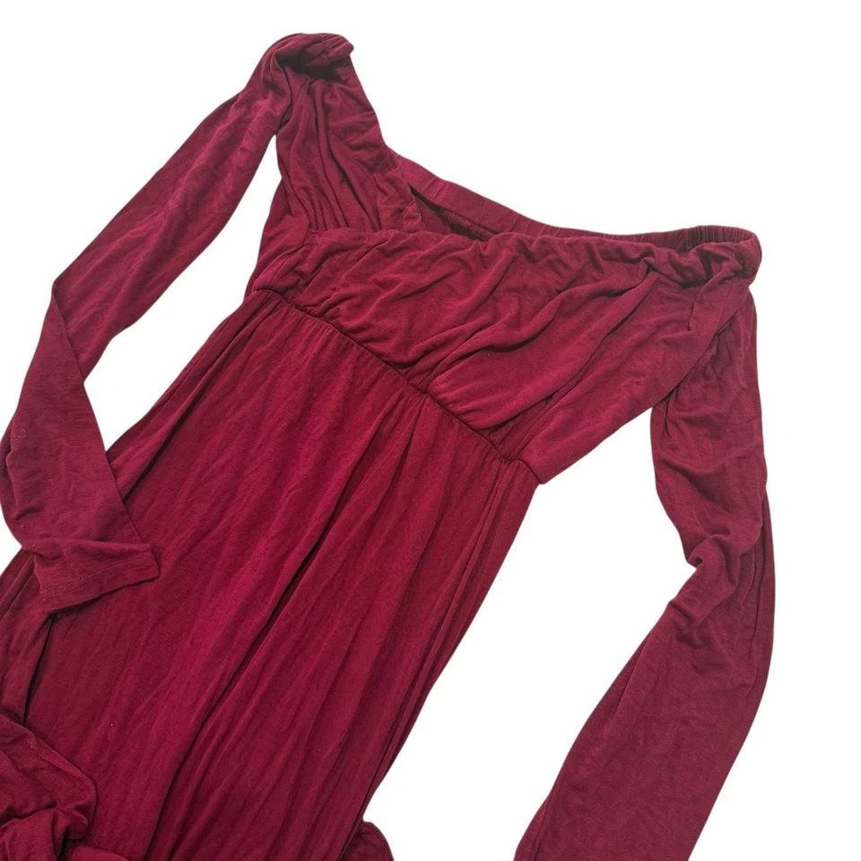 Maternity Fitted Gown Off The Shoulder Maxi Stretch Elegant Burgundy Size Medium - Image 4 of 4