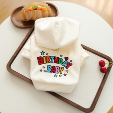 White Birthday Pet Hoodie Soft Dog Cats Sweater with Color Letter Embroidery