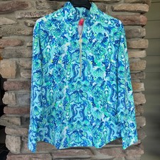 Lilly Pulitzer 1/2 Zip Skipper Popover Sea Glass Aqua Seeing Double Large NWT