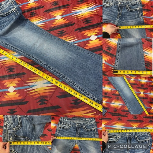 Miss Me Jeans Women's Size 29x27 JE8008BR Boot Blue Flap Pockets Rhinestones - Picture 2 of 15