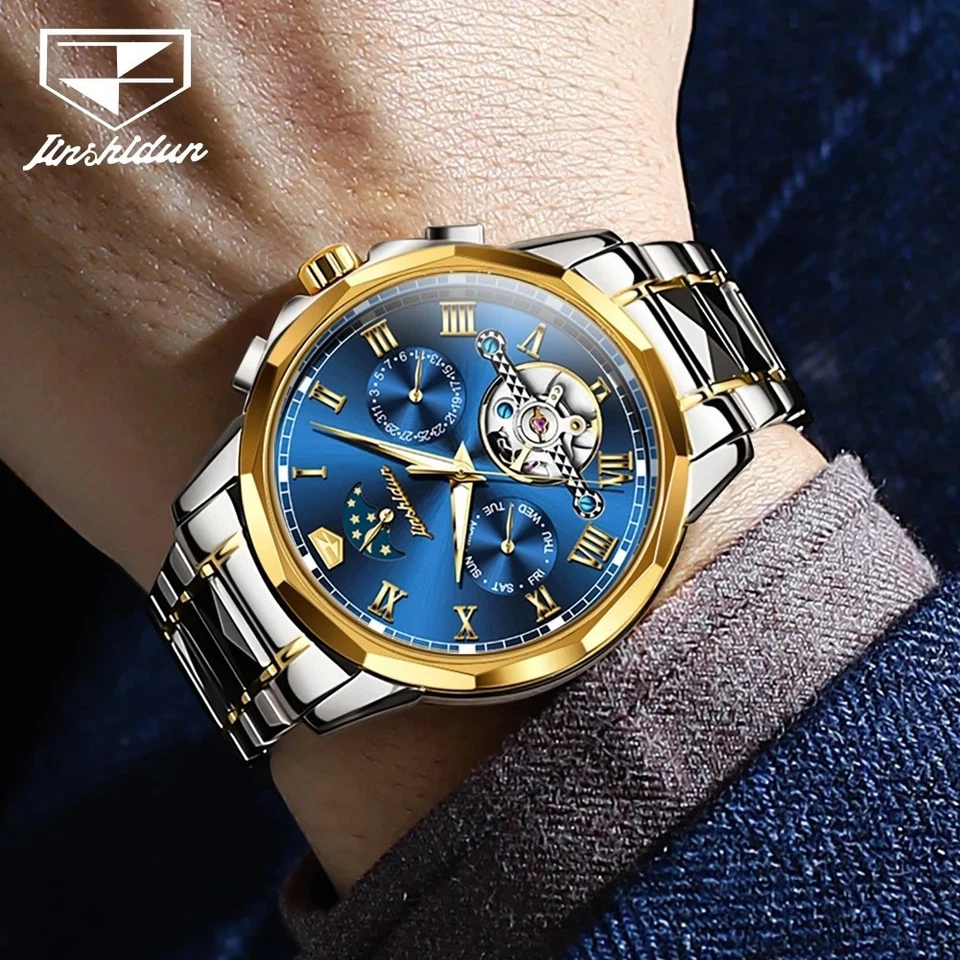 Automatic Mechanical Waterproof Watch Moon Phase Luxury Dial Men's Men Strap - Image 4 of 4