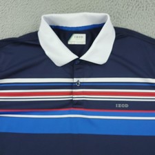 Izod Golf Polo Shirt Mens Large Blue Stripe White Collar Performance Stretch