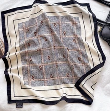 70% Cashmere 30% Silk Bandana Shawl 26'' Cashew Grid Print Double Face Scarf new
