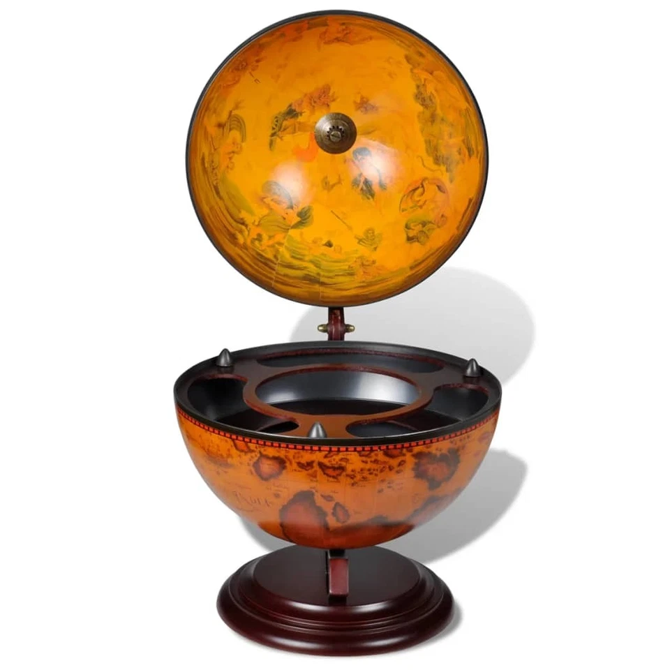 Brown Eucalyptus Wood Globe Bar Tabletop Stand, 38x33x48 cm, Antique Design - Image 3 of 4