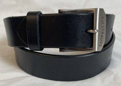 Vtg Levi Strauss Men s Work Belt 34 Black Genuine Leather Solid Brass Buckle